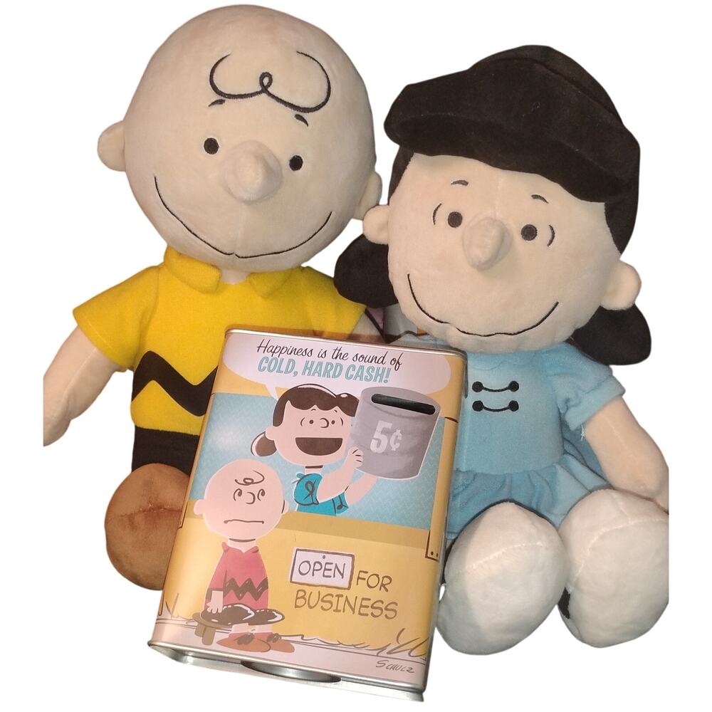 Peanuts Charlie Brown Lucy Plush & Hallmark Coin Bank 3 Pc Lot
